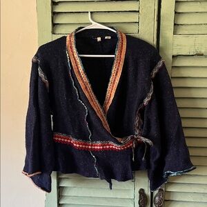 Moth (Anthropology) Navy and Multicolor Wrap Cardigan